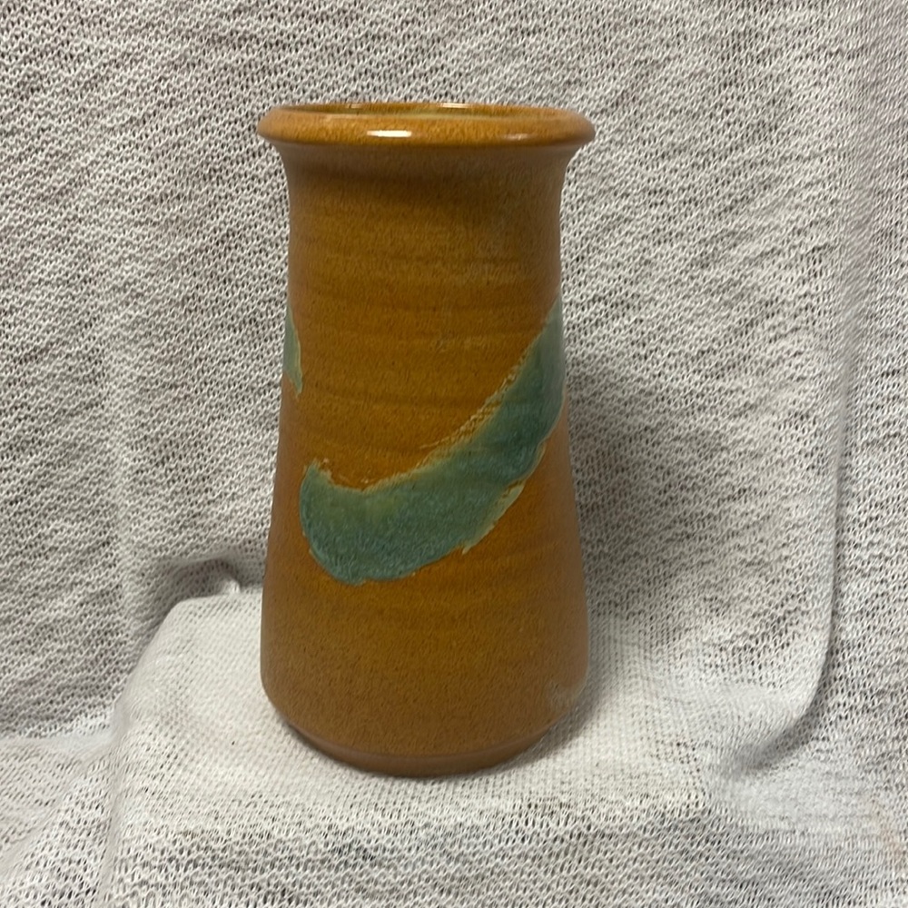 Studio Art Pottery Vase with Artist Signature Teal